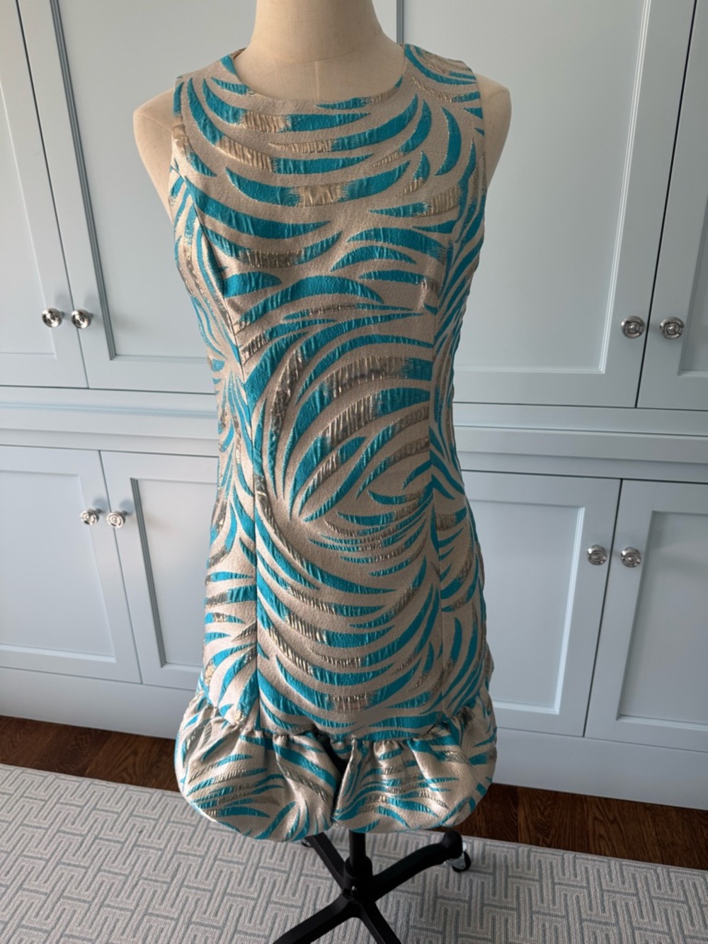 NWT Lilly Pulitzer Metallic Gold and Teal Sleeveless Shift Dress